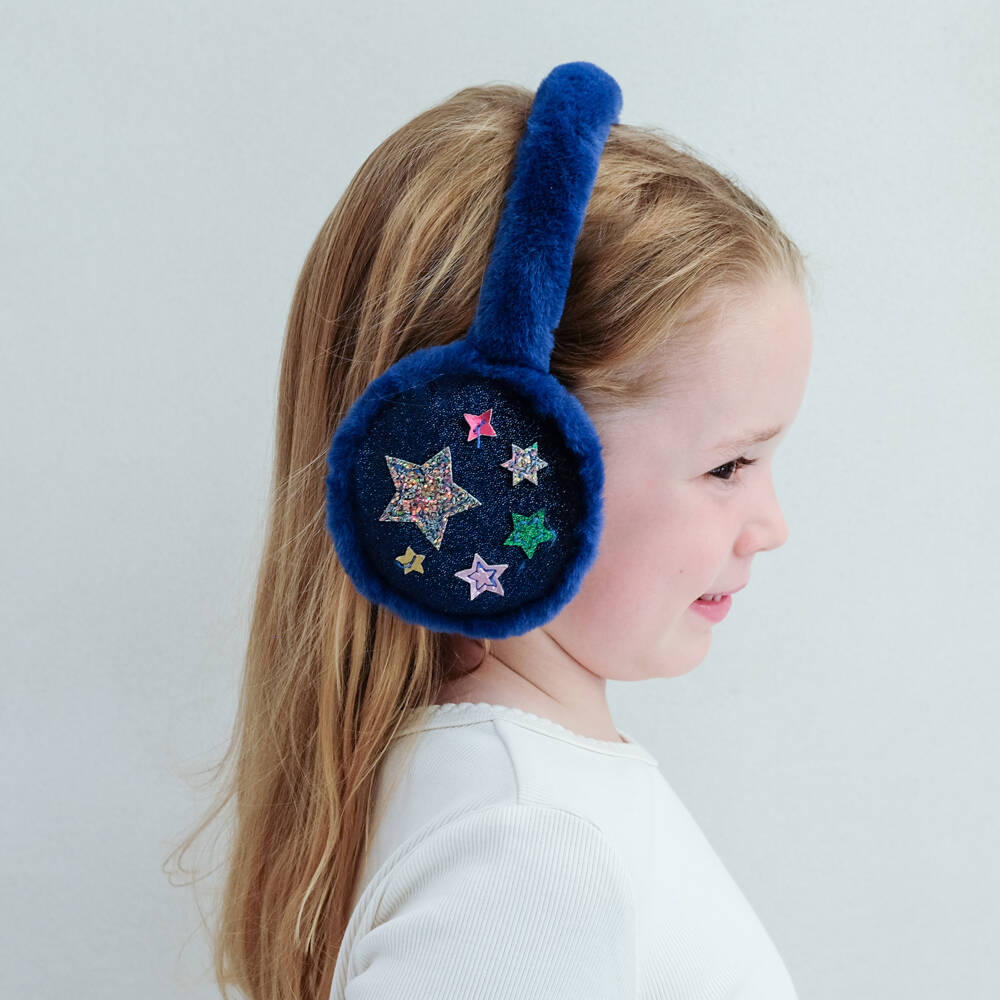 Mimi & Lula-Girls Midnight Blue Fluffy Star Earmuffs | Childrensalon Outlet