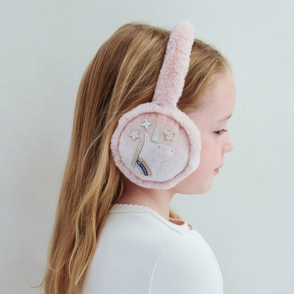 Mimi & Lula-Girls Pale Pink Fluffy Unicorn Earmuffs | Childrensalon Outlet