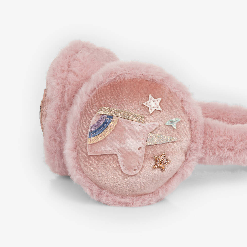 Mimi & Lula-Girls Pale Pink Fluffy Unicorn Earmuffs | Childrensalon Outlet