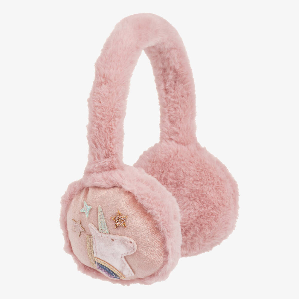 Mimi & Lula-Girls Pale Pink Fluffy Unicorn Earmuffs | Childrensalon Outlet