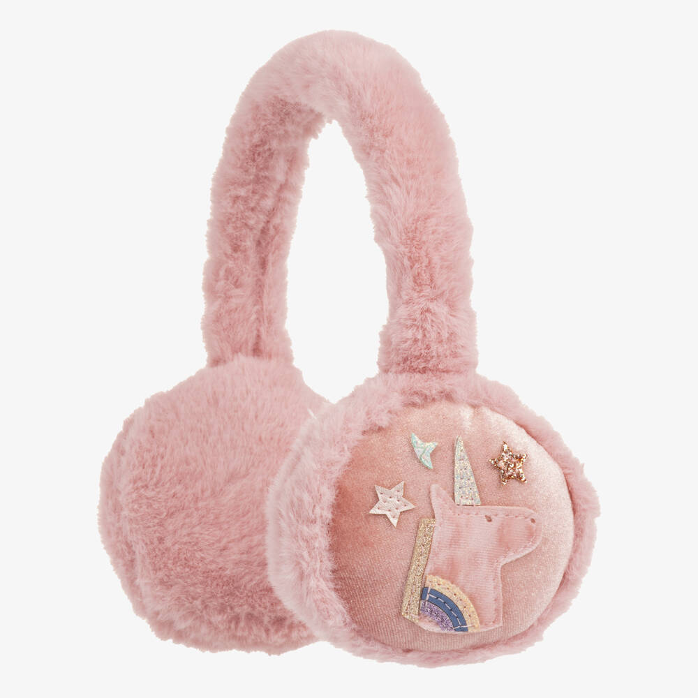 Mimi & Lula-Girls Pale Pink Fluffy Unicorn Earmuffs | Childrensalon Outlet