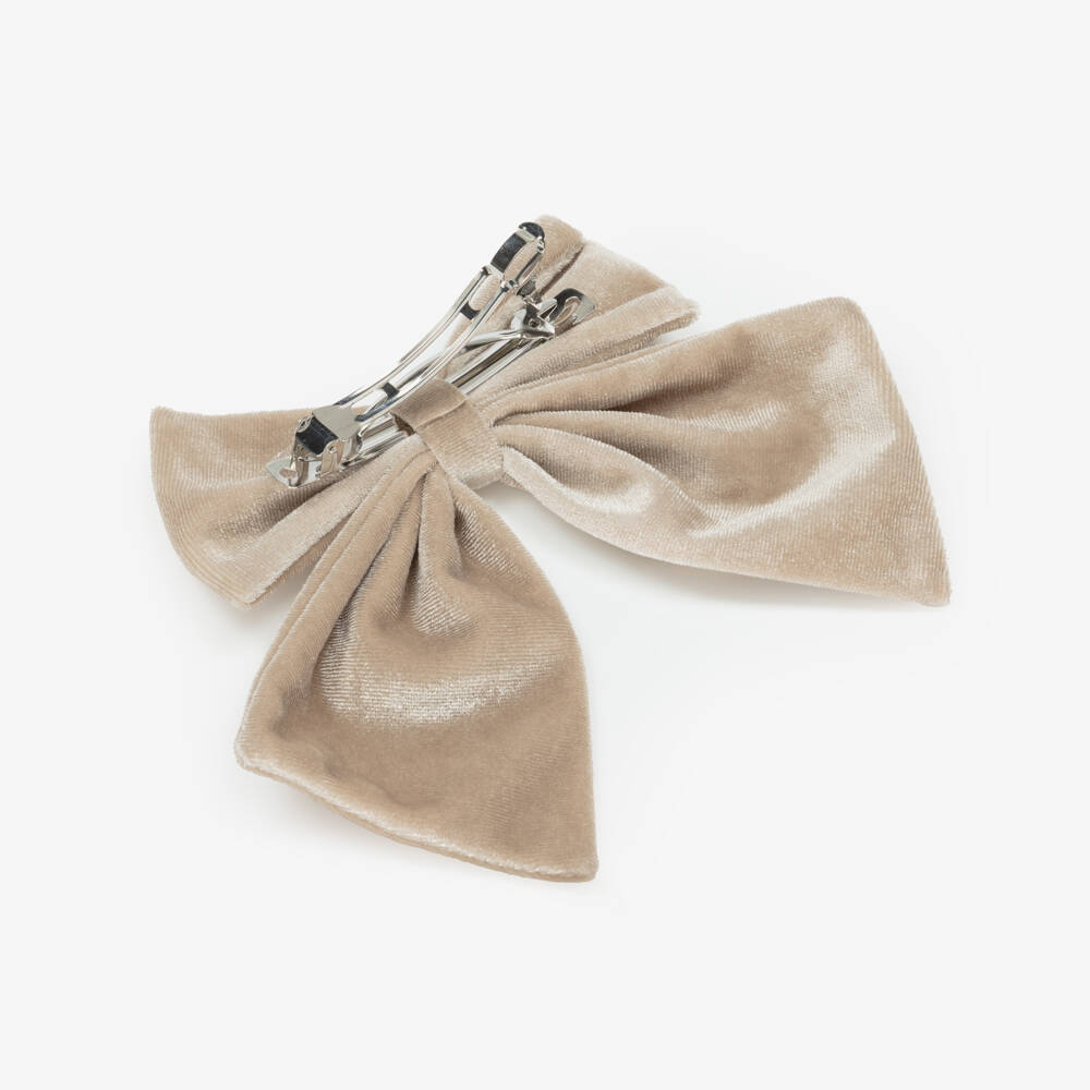 Mimi & Lula-Girls Pink & Beige Velvet Bow Hair Clips (2 Pack) | Childrensalon Outlet