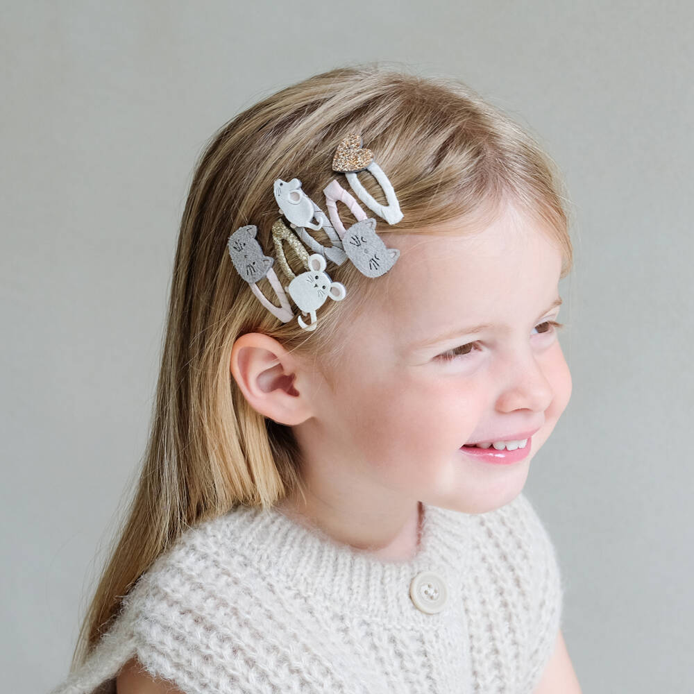 Mimi & Lula-Girls Pink Cat & Mouse Motif Hair Clips (4 Pack) | Childrensalon Outlet