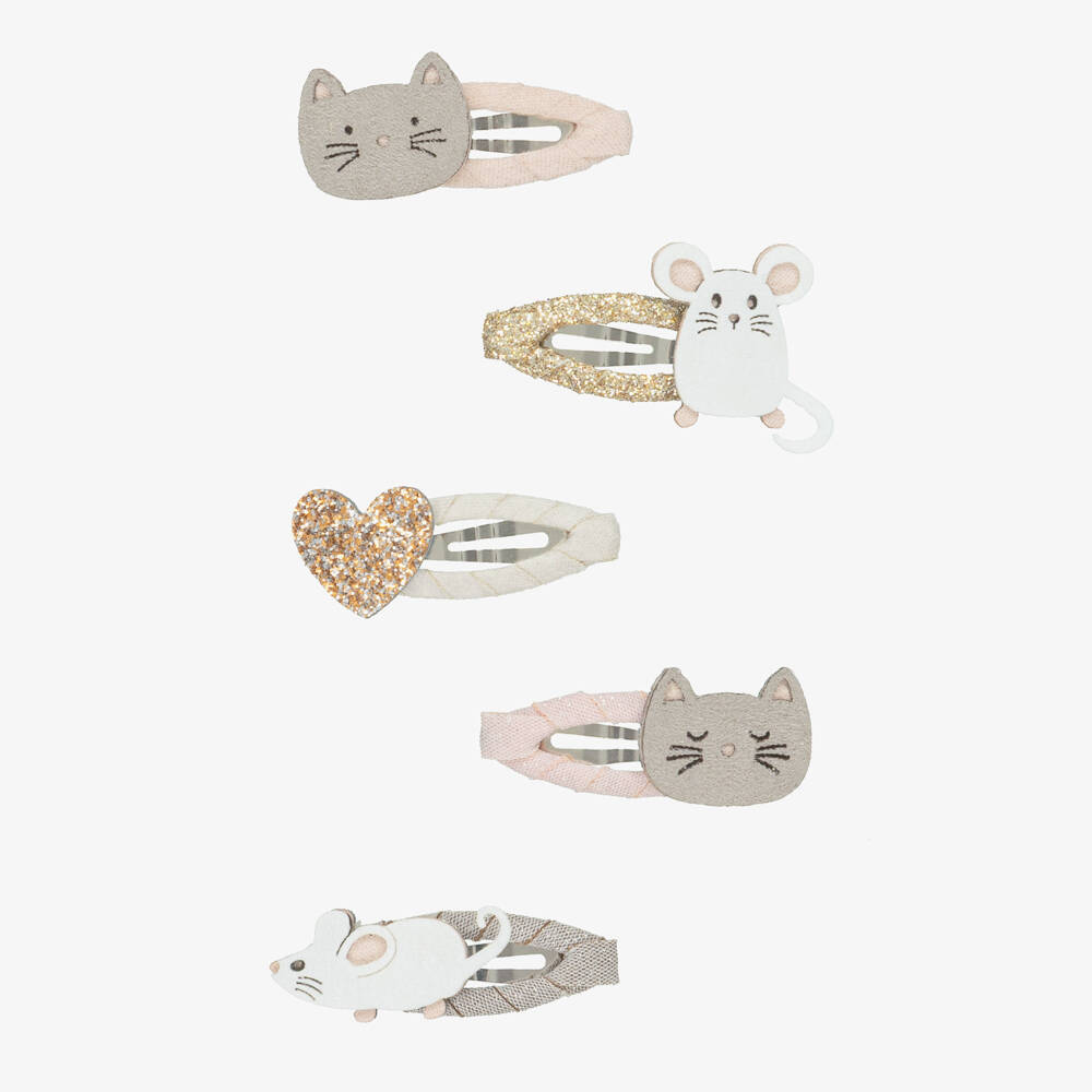 Mimi & Lula-Girls Pink Cat & Mouse Motif Hair Clips (4 Pack) | Childrensalon Outlet