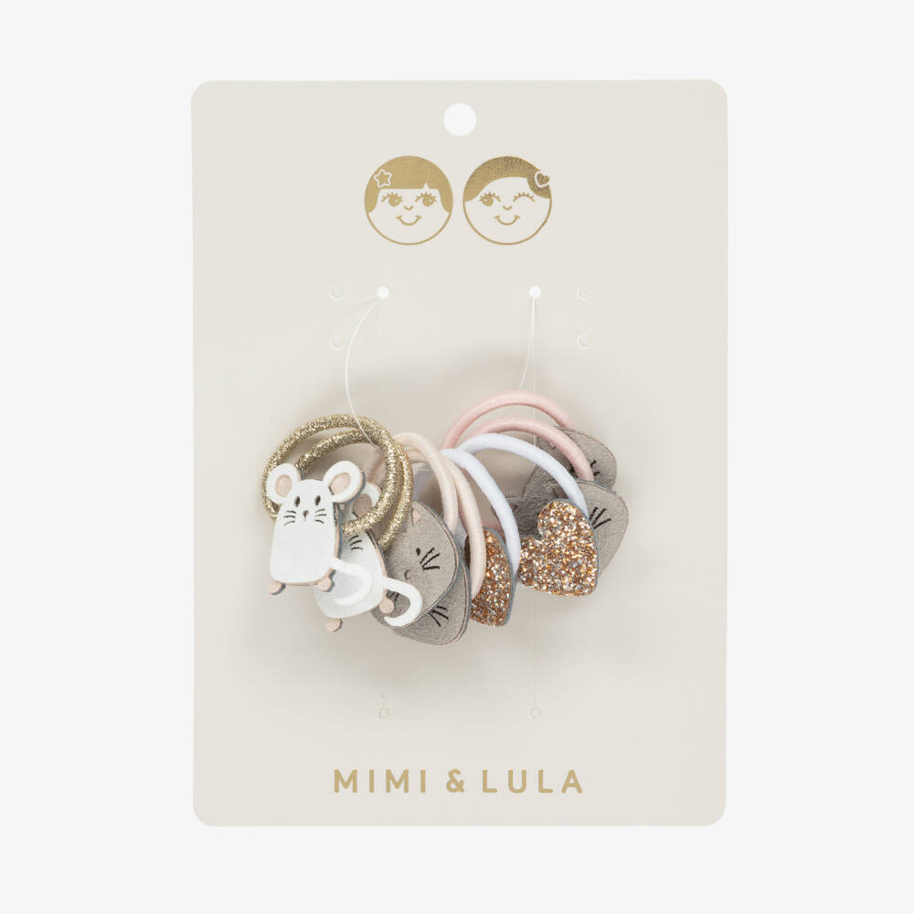 Mimi & Lula-Girls Pink & Gold Cat & Mouse Hair Elastics (8 Pack) | Childrensalon Outlet