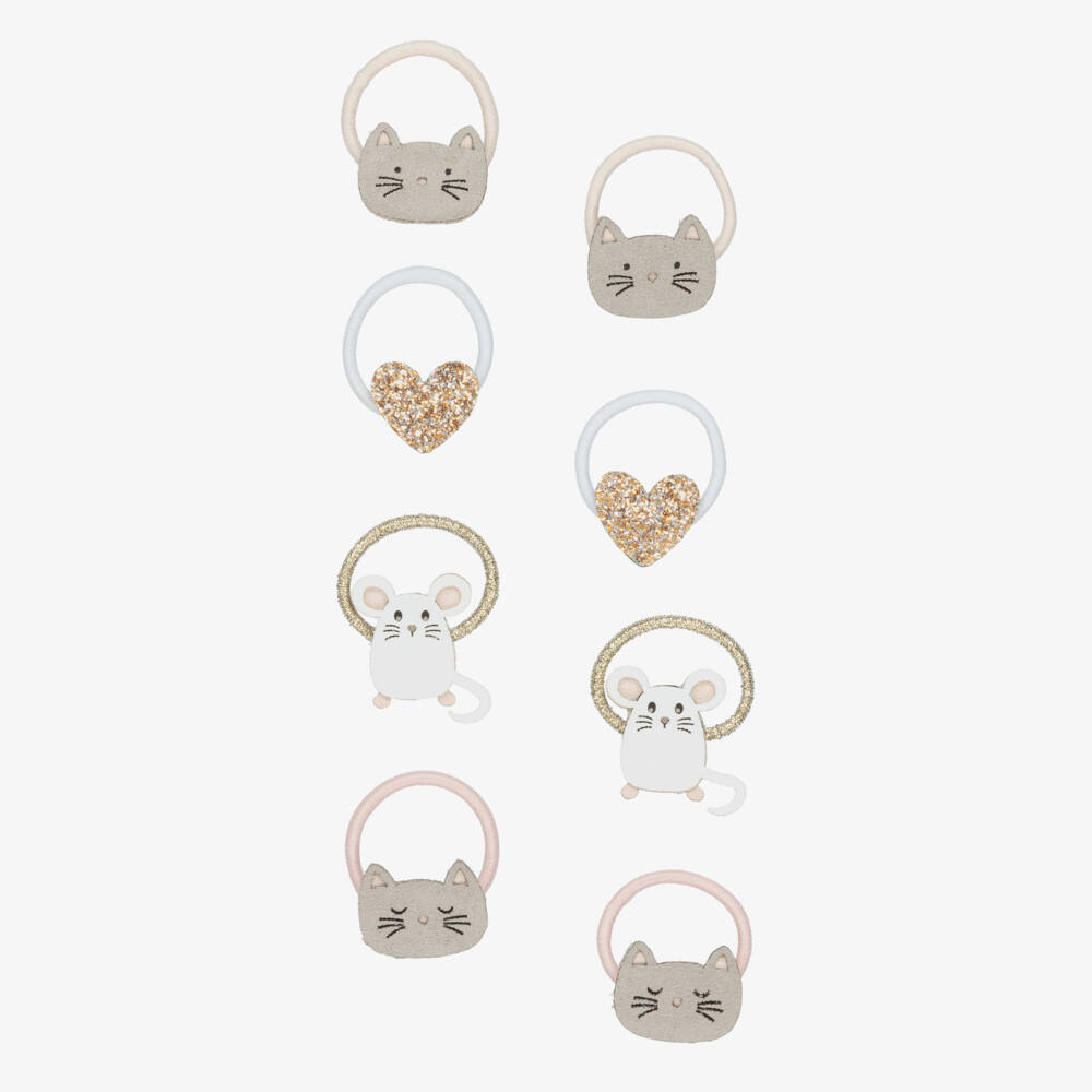 Mimi & Lula-Girls Pink & Gold Cat & Mouse Hair Elastics (8 Pack) | Childrensalon Outlet