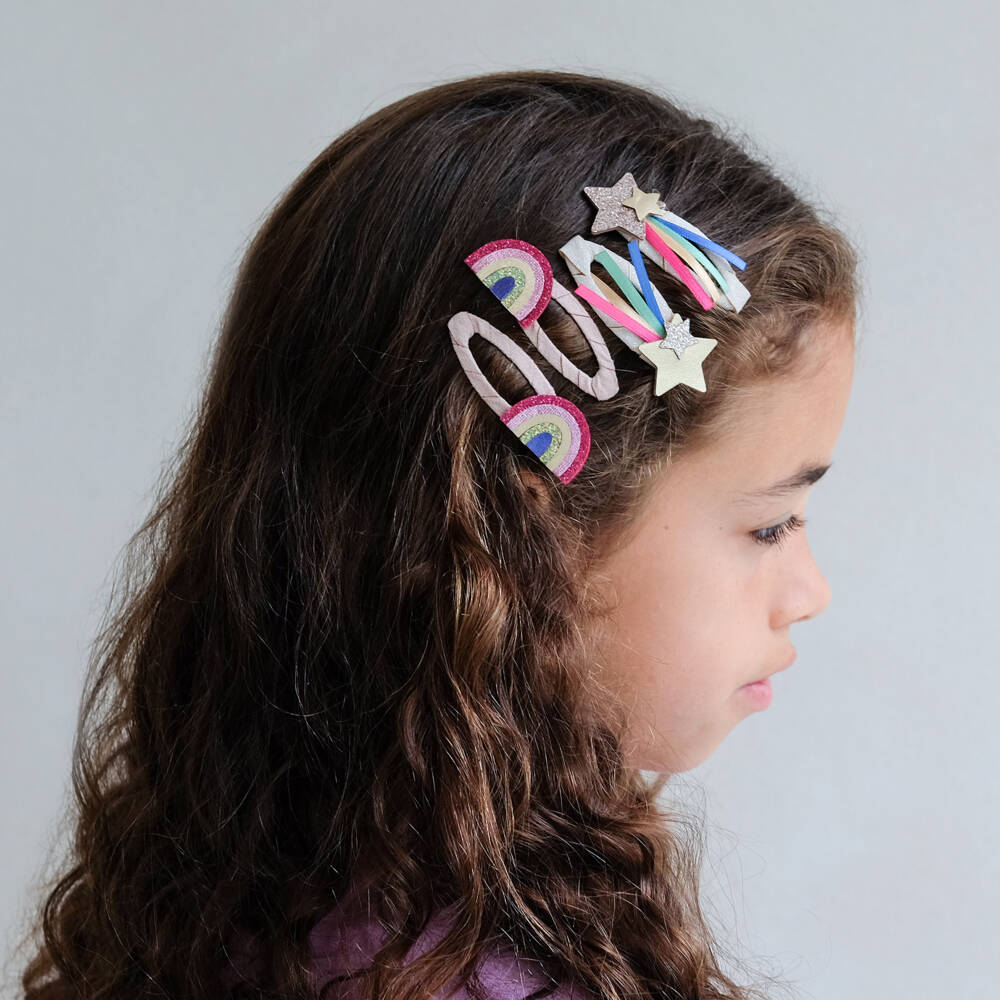 Mimi & Lula-Girls Pink & Gold Rainbow & Star Hair Clips (4 Pack) | Childrensalon Outlet