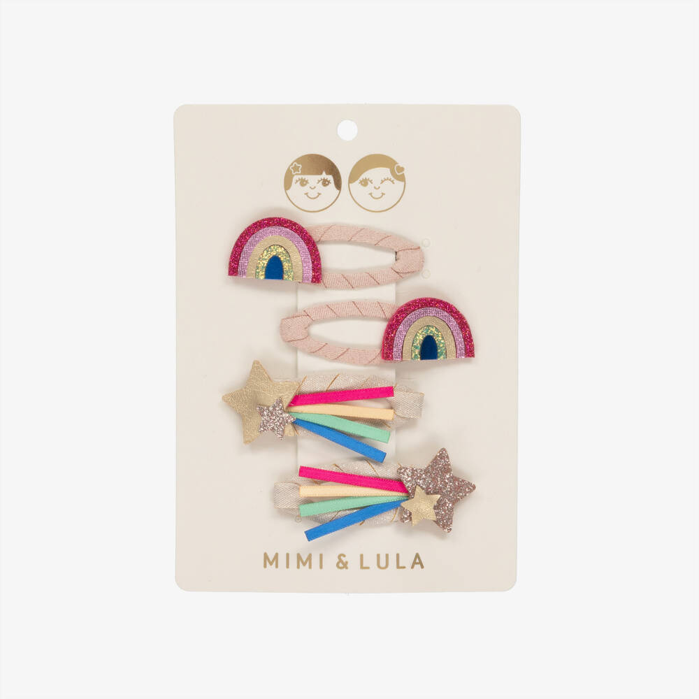 Mimi & Lula-Girls Pink & Gold Rainbow & Star Hair Clips (4 Pack) | Childrensalon Outlet