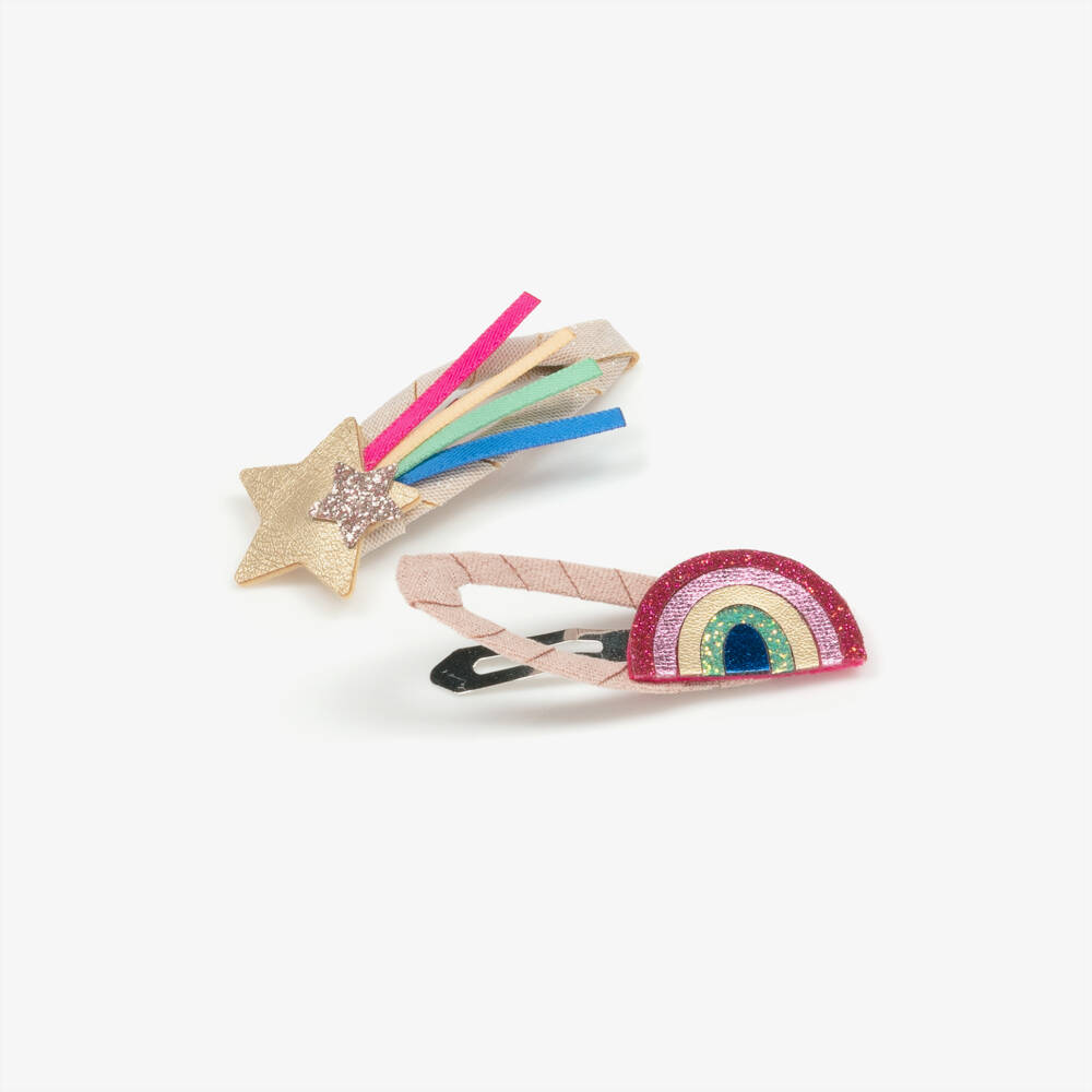 Mimi & Lula-Girls Pink & Gold Rainbow & Star Hair Clips (4 Pack) | Childrensalon Outlet