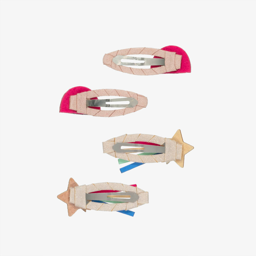 Mimi & Lula-Girls Pink & Gold Rainbow & Star Hair Clips (4 Pack) | Childrensalon Outlet