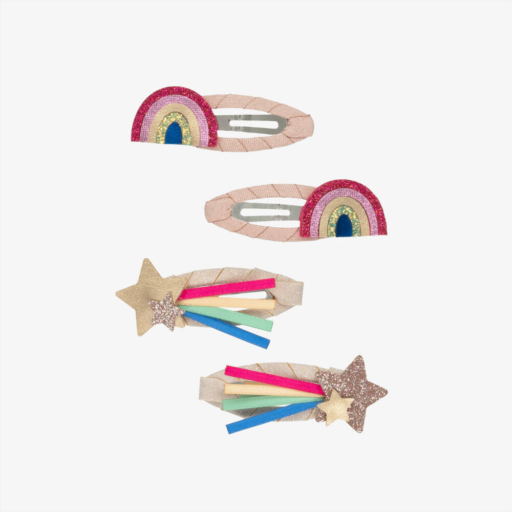 Mimi & Lula-Girls Pink & Gold Rainbow & Star Hair Clips (4 Pack) | Childrensalon Outlet