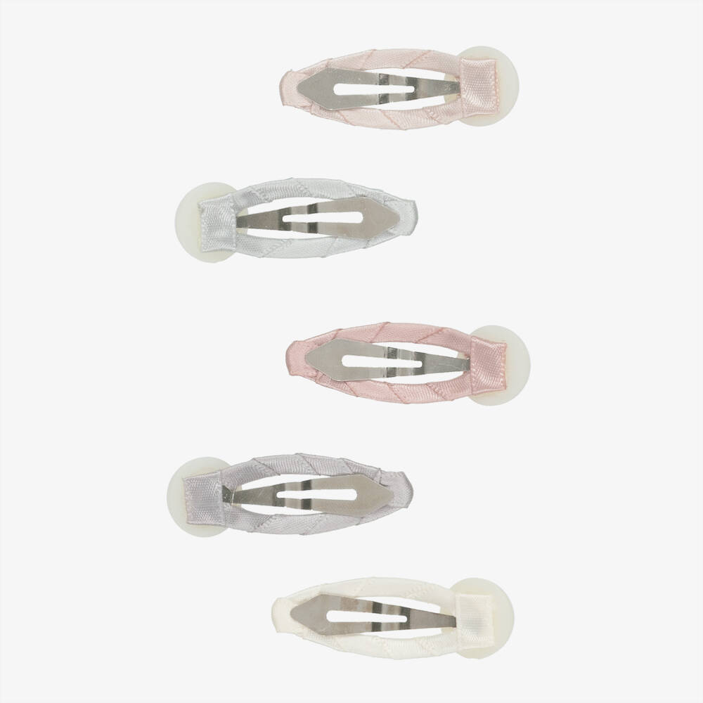 Mimi & Lula-Girls Pink & Grey Pearl Embellished Hair Clips (5 Pack) | Childrensalon Outlet