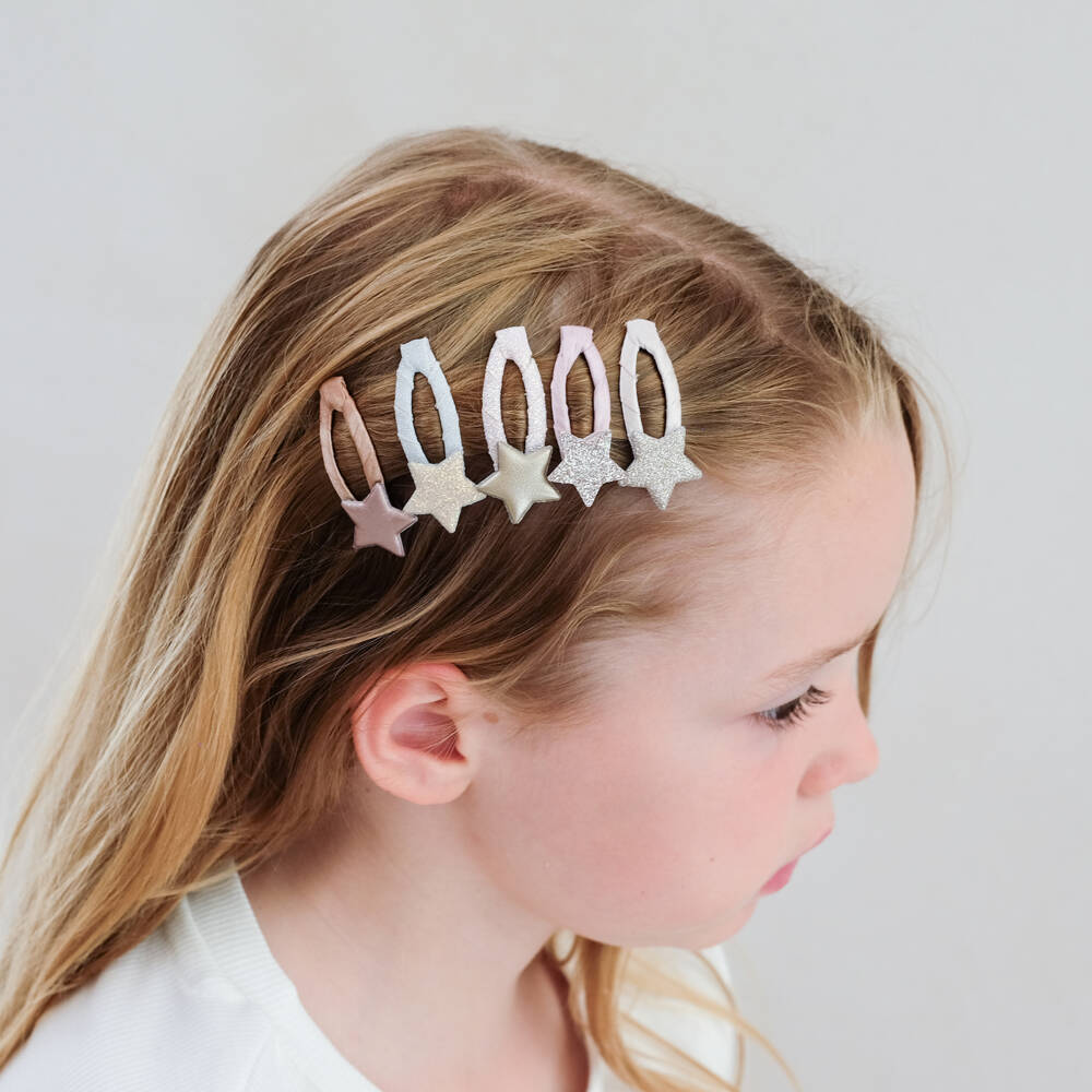Mimi & Lula-Girls Pink Shimmering Star Hair Clips (5 Pack) | Childrensalon Outlet