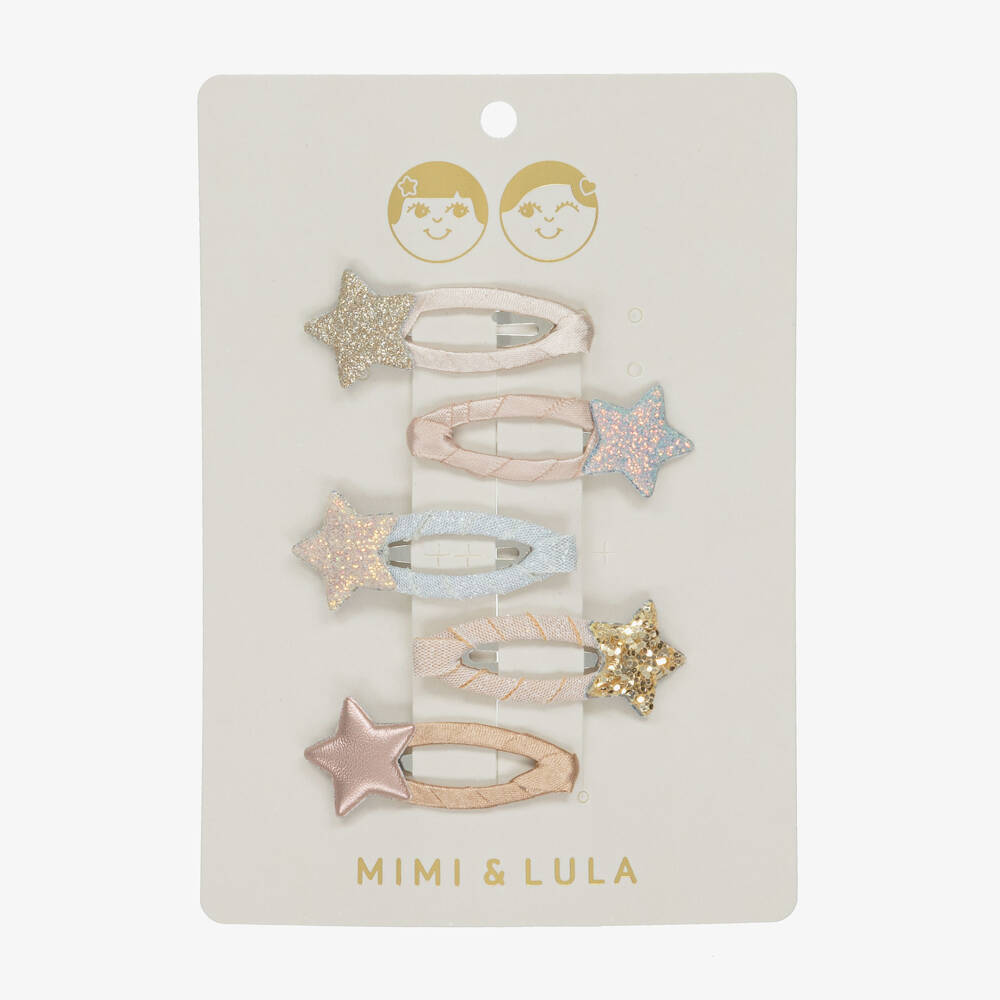 Mimi & Lula-Girls Pink Shimmering Star Hair Clips (5 Pack) | Childrensalon Outlet