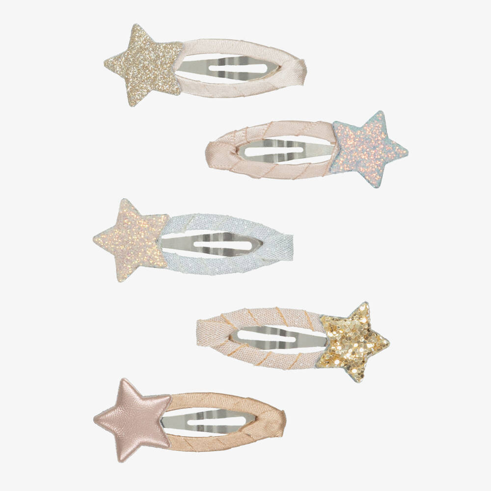 Mimi & Lula-Girls Pink Shimmering Star Hair Clips (5 Pack) | Childrensalon Outlet