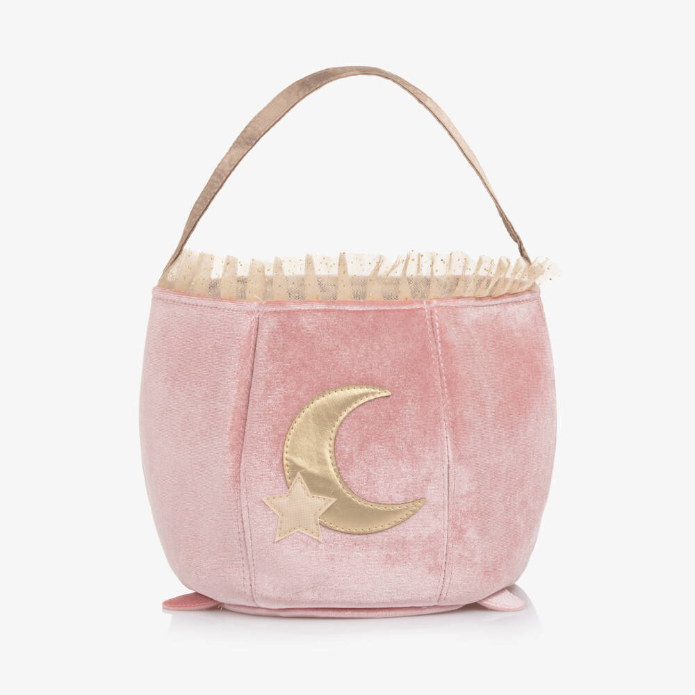 Mimi & Lula-Girls Pink Velvet Moon & Star Cauldron Bag (17cm) | Childrensalon Outlet