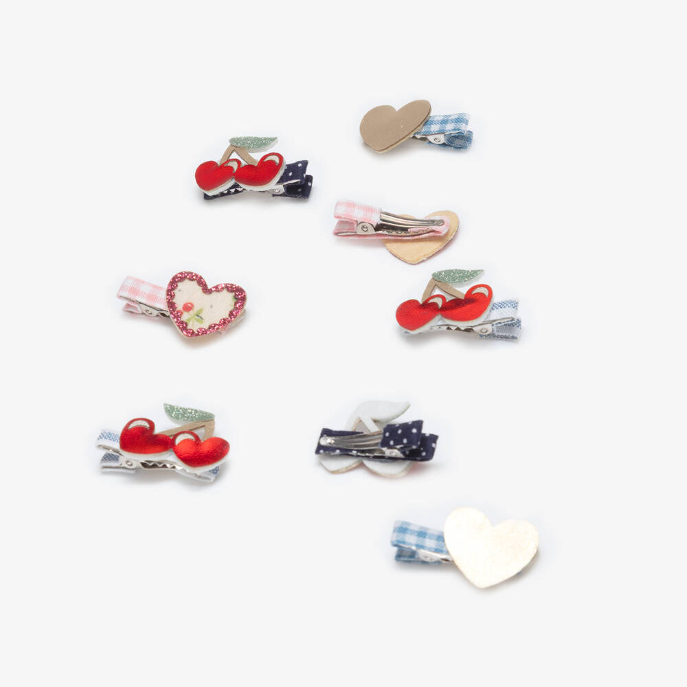 Mimi & Lula-Girls Red Cherries & Hearts Mini Hair Clips (8 Pack) | Childrensalon Outlet