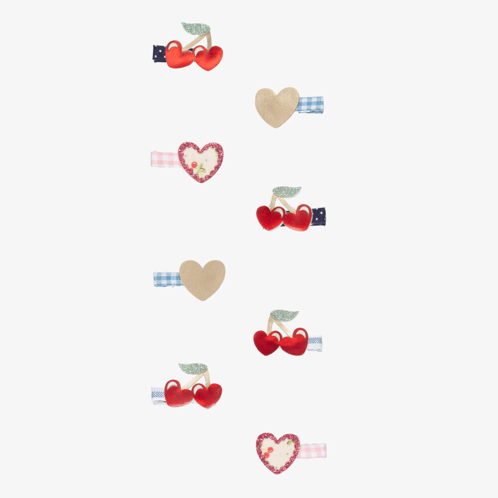 Mimi & Lula-Girls Red Cherries & Hearts Mini Hair Clips (8 Pack) | Childrensalon Outlet