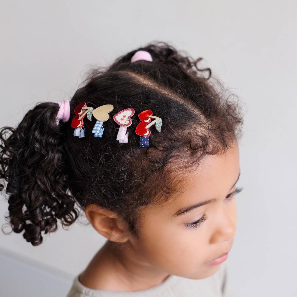 Mimi & Lula-Girls Red Cherries & Hearts Mini Hair Clips (8 Pack) | Childrensalon Outlet
