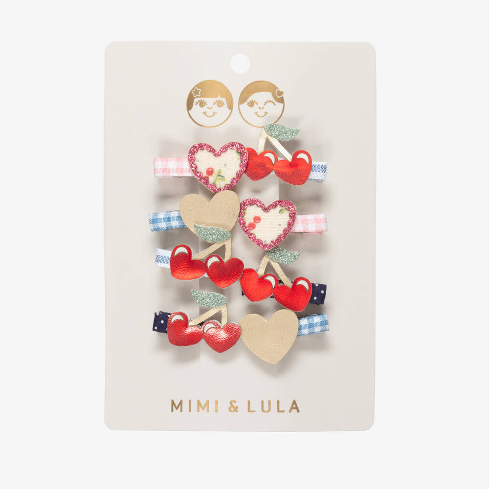 Mimi & Lula-Girls Red Cherries & Hearts Mini Hair Clips (8 Pack) | Childrensalon Outlet