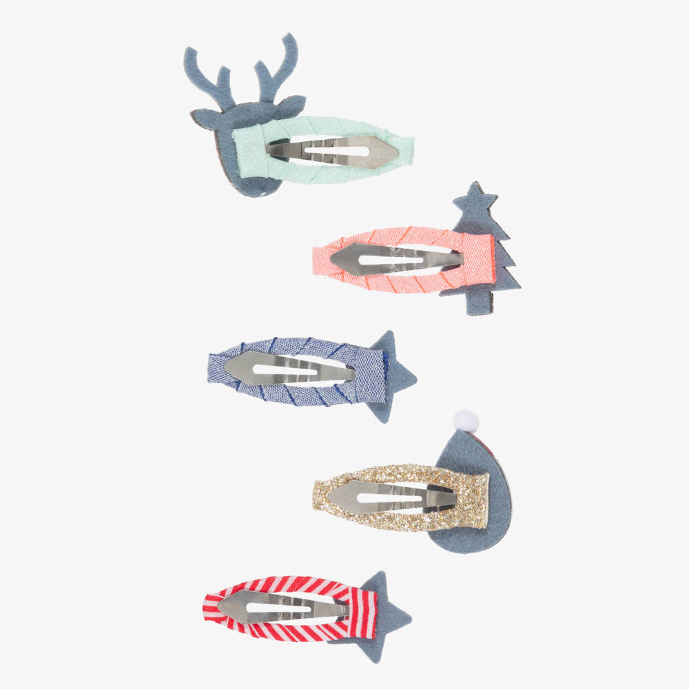 Mimi & Lula-Girls Red & Gold Santa & Rudolph Mini Hair Clips | Childrensalon Outlet