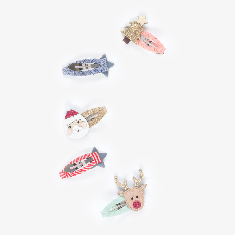 Mimi & Lula-Girls Red & Gold Santa & Rudolph Mini Hair Clips | Childrensalon Outlet