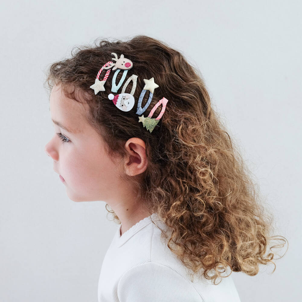 Mimi & Lula-Girls Red & Gold Santa & Rudolph Mini Hair Clips | Childrensalon Outlet