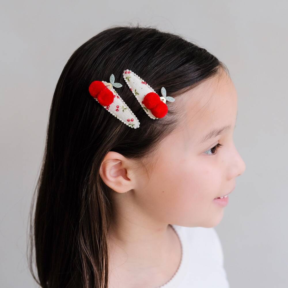 Mimi & Lula-Girls Red Pom-Pom Cherries Hair Clips (2 Pack) | Childrensalon Outlet