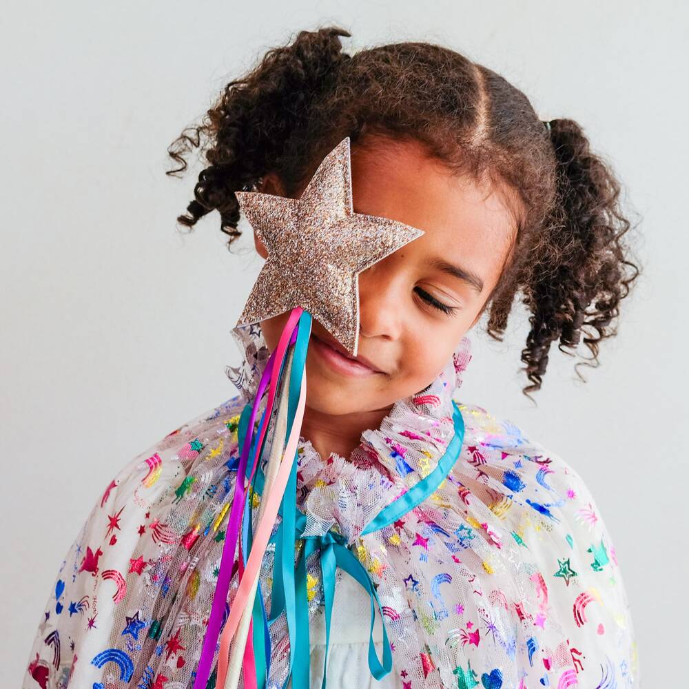 Mimi & Lula-Girls Rose Gold Rainbow Wand with Ribbons (42cm) | Childrensalon Outlet