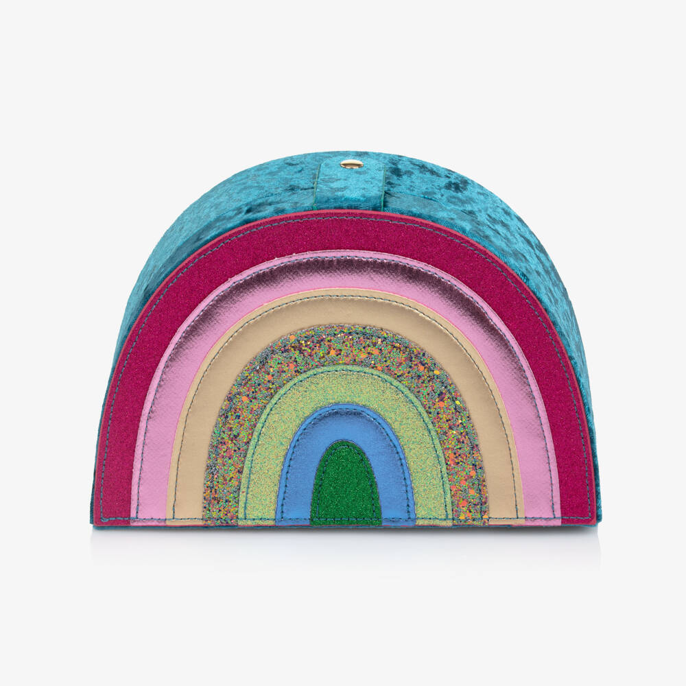 Mimi & Lula-Girls Teal Blue Velvet Rainbow Jewellery Box (22cm) | Childrensalon Outlet
