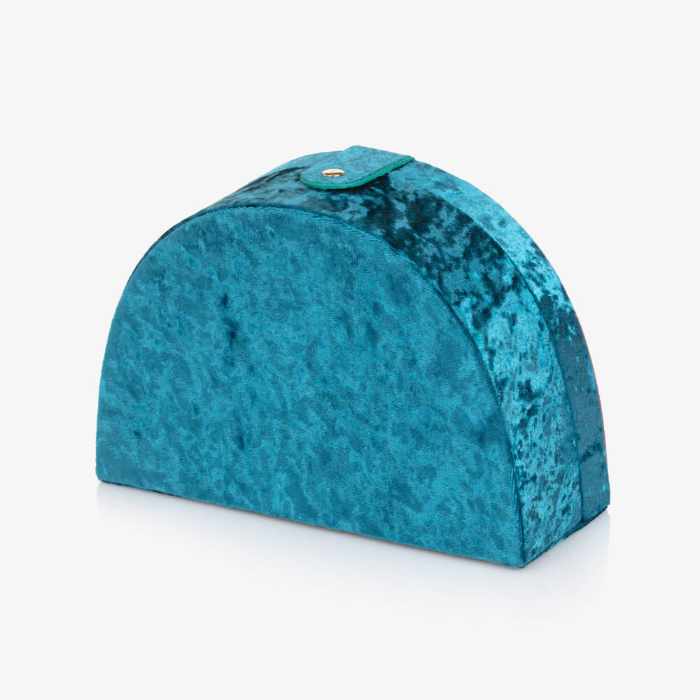 Mimi & Lula-Girls Teal Blue Velvet Rainbow Jewellery Box (22cm) | Childrensalon Outlet