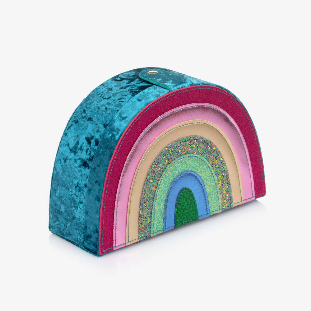 Mimi & Lula-Girls Teal Blue Velvet Rainbow Jewellery Box (22cm) | Childrensalon Outlet