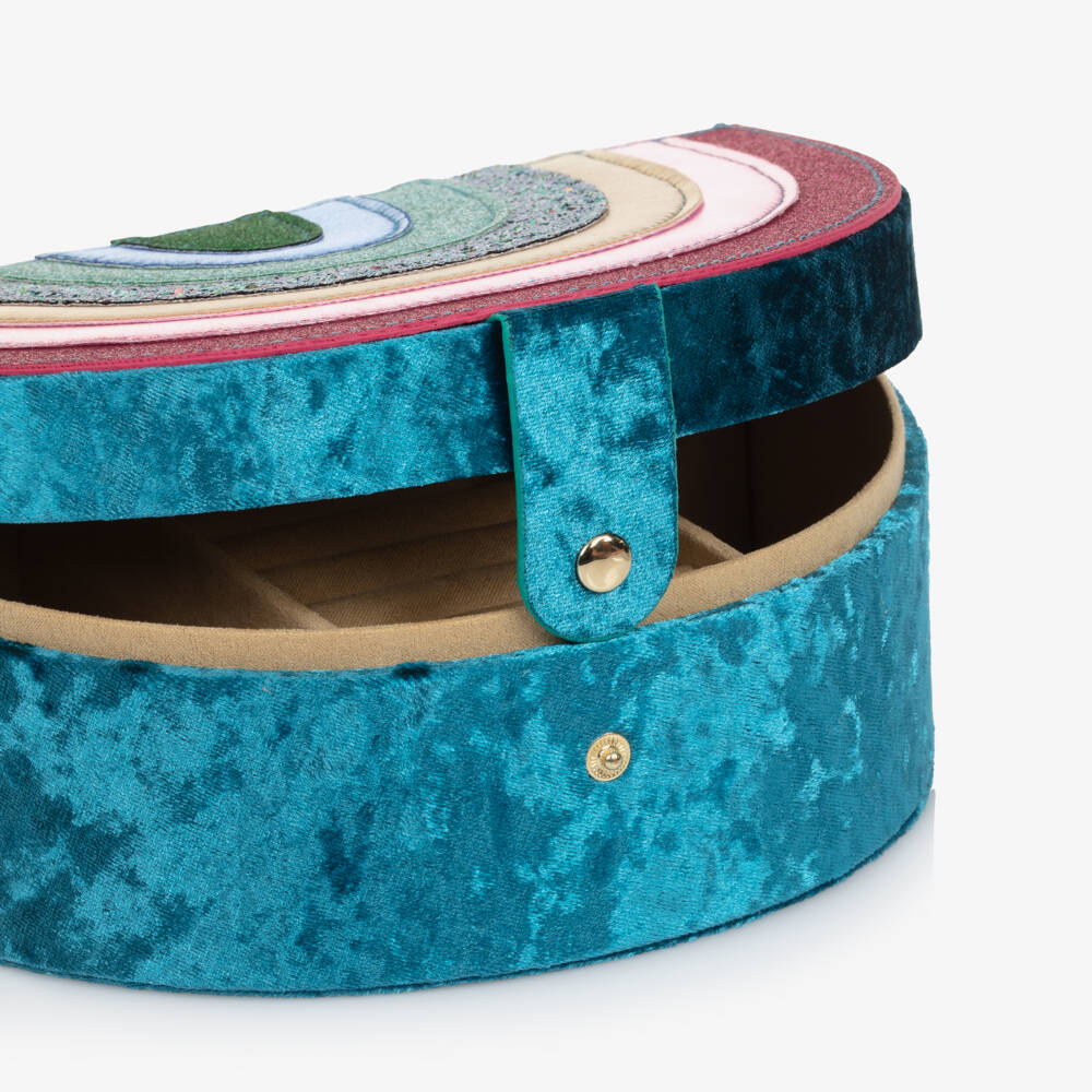 Mimi & Lula-Girls Teal Blue Velvet Rainbow Jewellery Box (22cm) | Childrensalon Outlet