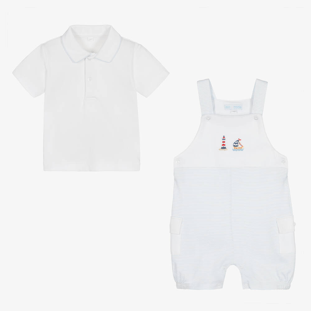 Mini-la-Mode-Baby Boys Blue Pima Cotton Dungaree Set | Childrensalon Outlet
