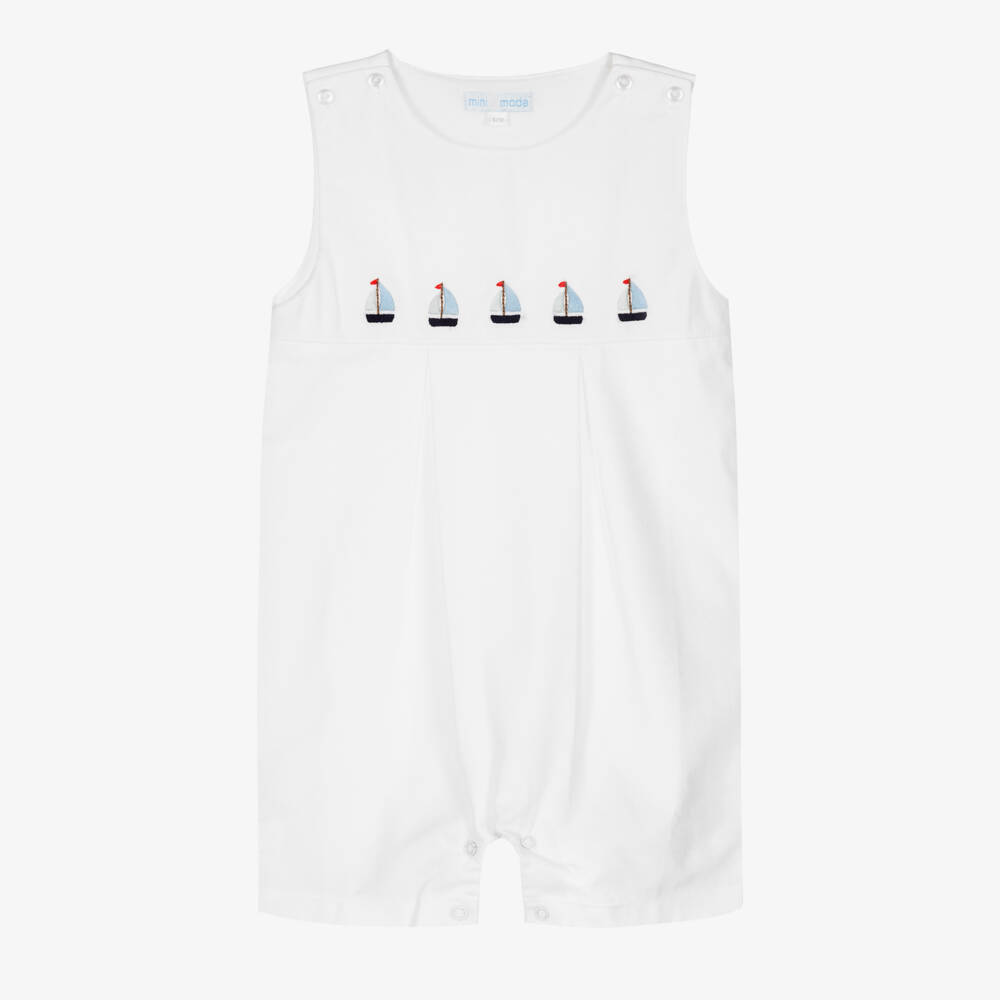 Mini-la-Mode-Baby Boys White Sleeveless Cotton Shortie | Childrensalon Outlet