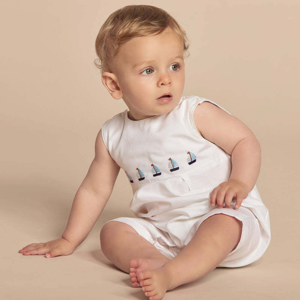 Mini-la-Mode-Baby Boys White Sleeveless Cotton Shortie | Childrensalon Outlet