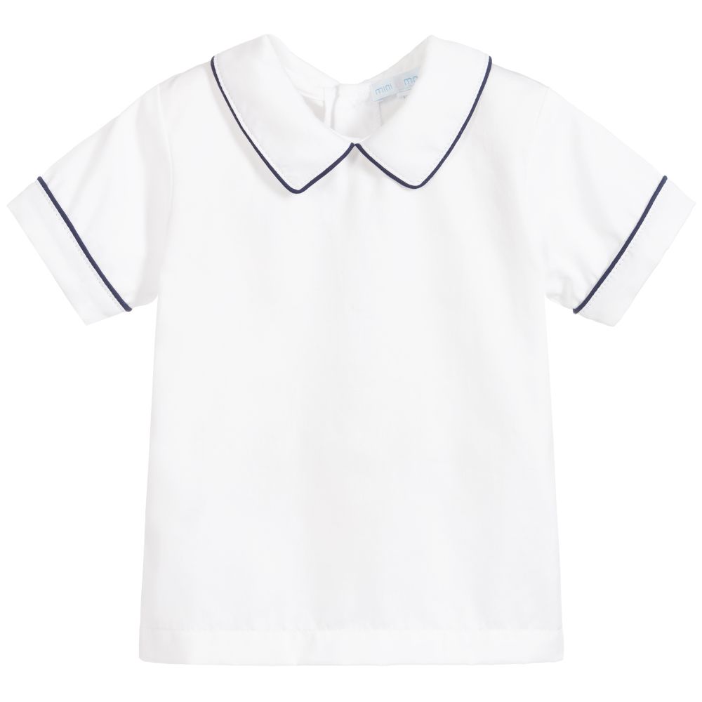 Mini-la-Mode - قميص قطن بيما لون أبيض و كحلي للمواليد  | Childrensalon