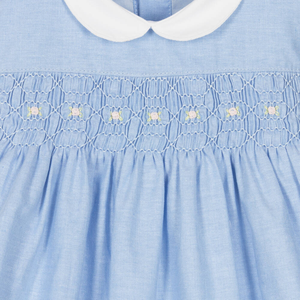 Mini-la-Mode-Blue Hand Smocked Cotton Dress | Childrensalon Outlet