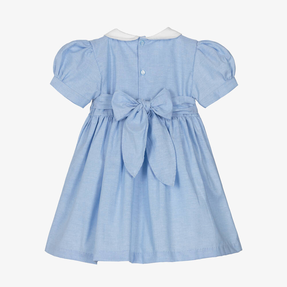 Mini-la-Mode-Blue Hand Smocked Cotton Dress | Childrensalon Outlet