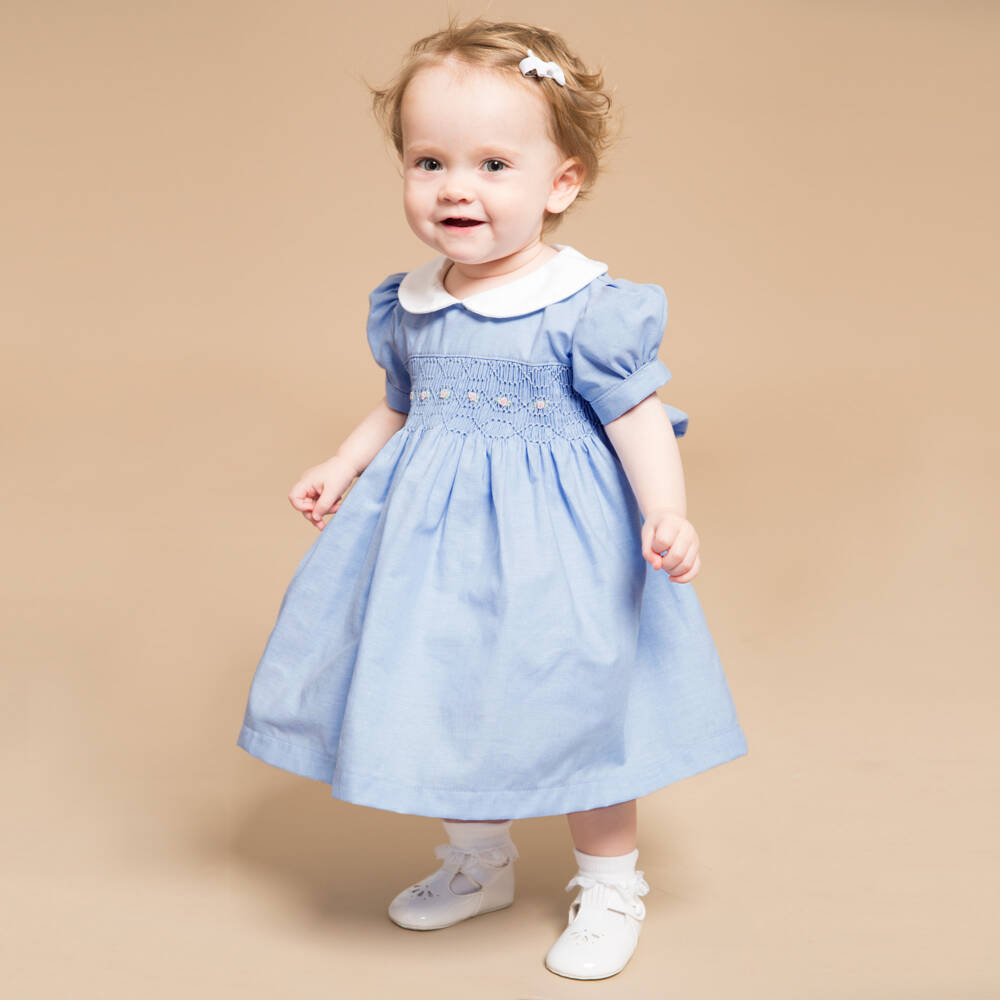 Mini-la-Mode-Blue Hand Smocked Cotton Dress | Childrensalon Outlet