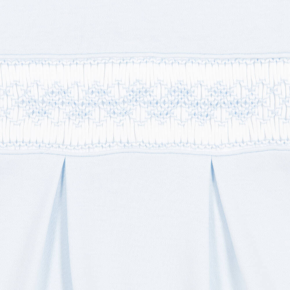 Mini-la-Mode-Blue Pima Cotton Smocked Babygrow | Childrensalon Outlet