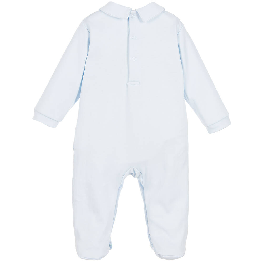 Mini-la-Mode-Blue Pima Cotton Smocked Babygrow | Childrensalon Outlet