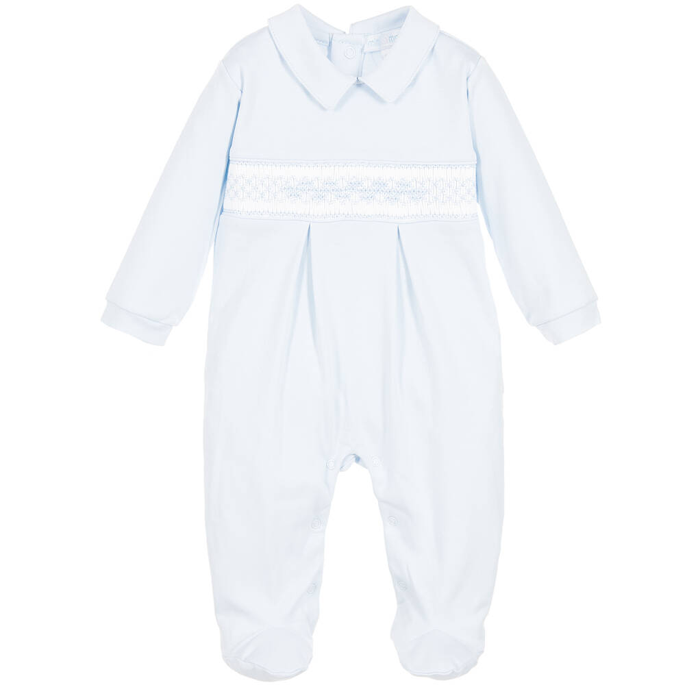Mini-la-Mode - Blue Pima Cotton Smocked Babygrow | Childrensalon
