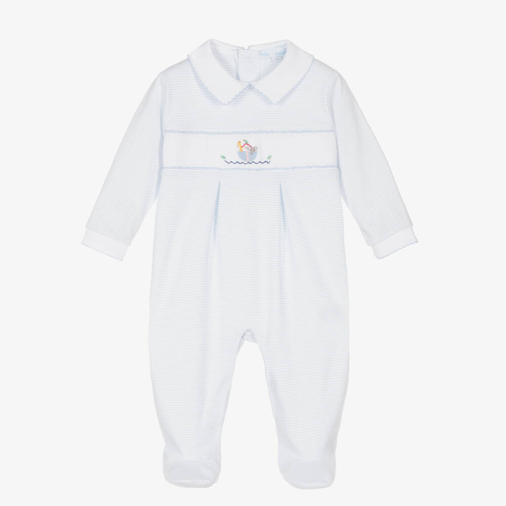 Mini-la-Mode-Boys Blue Pima Cotton Babygrow | Childrensalon Outlet