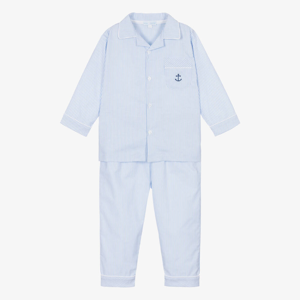 Mini-la-Mode-Boys Blue Striped Cotton Pyjamas | Childrensalon Outlet