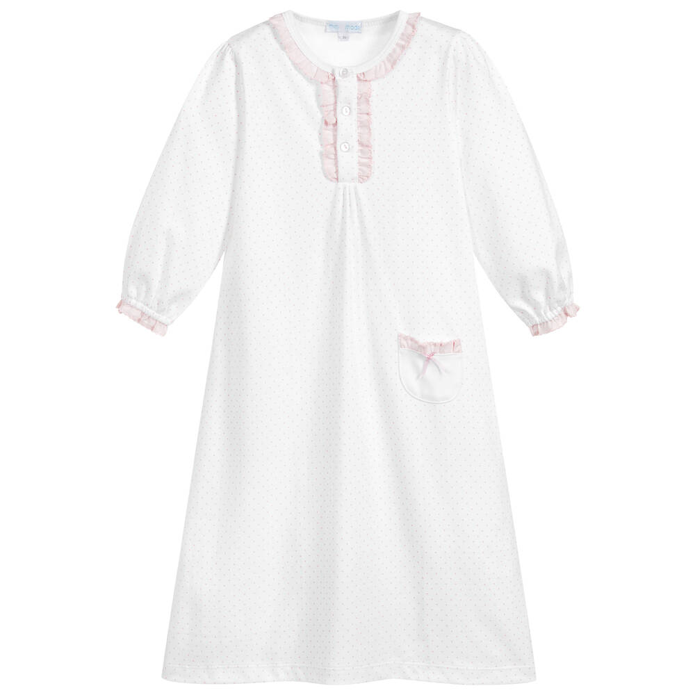Mini-la-Mode - قميص نوم قطن بيما لون أبيض و زهري للبنات | Childrensalon