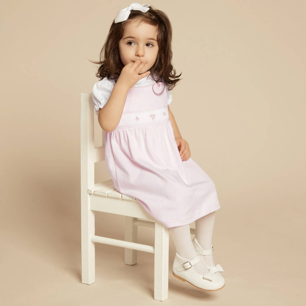 Mini-la-Mode-Girls Pink Pima Cotton Smocked Dress Set | Childrensalon Outlet