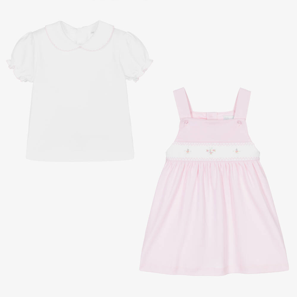 Mini-la-Mode-Girls Pink Pima Cotton Smocked Dress Set | Childrensalon Outlet