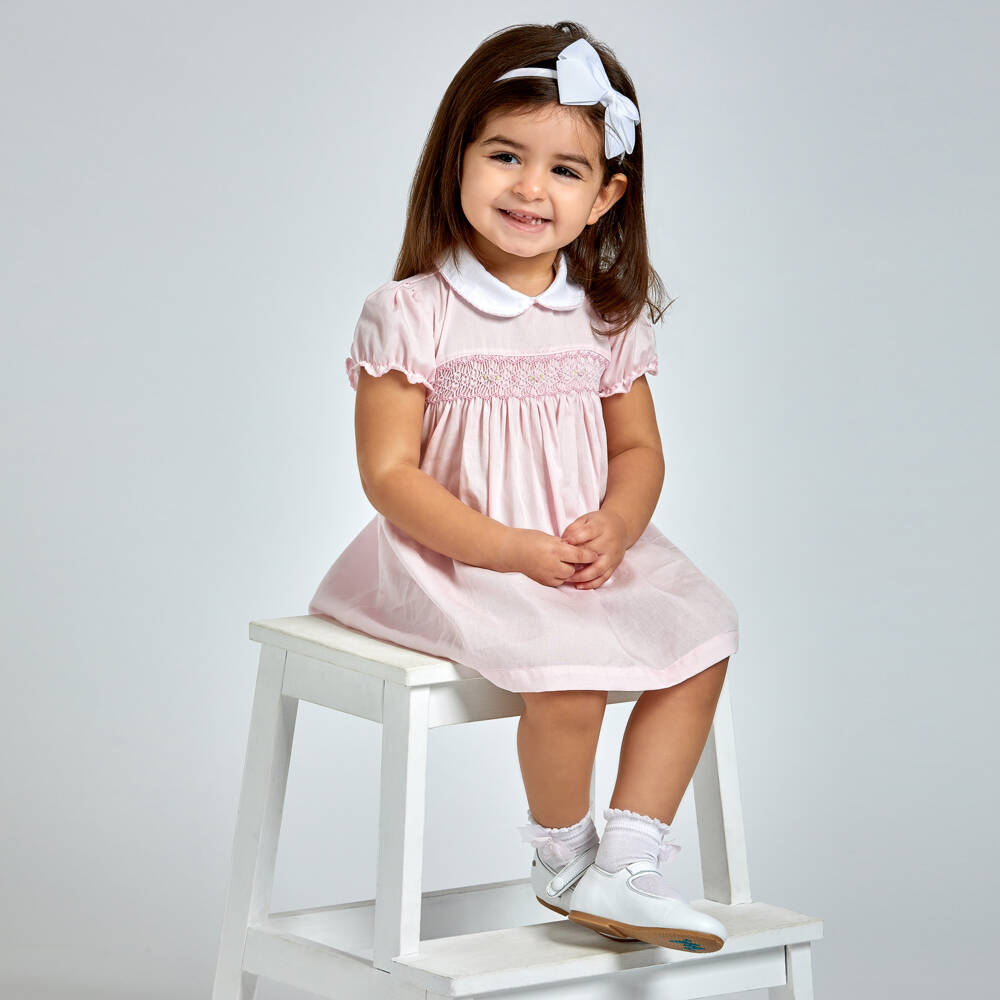 Mini-la-Mode-Girls Pink Smocked Cotton Dress Set | Childrensalon Outlet