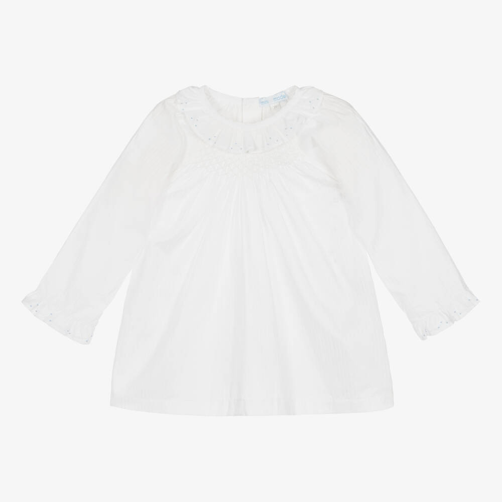 Mini-la-Mode-Girls White Cotton Smocked Pyjamas | Childrensalon Outlet